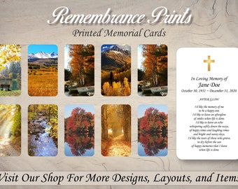 Printed Memorial Cards,  Personalized Memorial Prayer Card, Catholic Prayer Cards for Funeral, Celebration of Life Card. Fall Scenery Assort