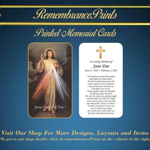 Printed Memorial Cards,  Personalized Memorial Prayer Card, Catholic Prayer Cards for Funeral, Celebration of Life Card. Divine Mercy Cards