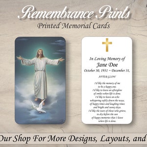 Printed Memorial Cards,  Personalized Memorial Prayer Card, Catholic Prayer Cards for Funeral, Celebration of Life Card. Prince of Peace