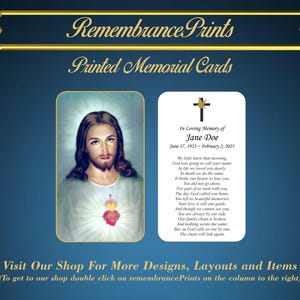 Printed Memorial Cards,  Personalized Memorial Prayer Card, Catholic Prayer Cards for Funeral, Celebration of Life Card, Sacred Heart I Card