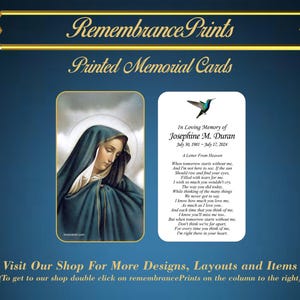 Printed Memorial Cards,  Personalized Memorial Prayer Card, Catholic Prayer Cards for Funeral, Celebration of Life Card Blessed Mother Card