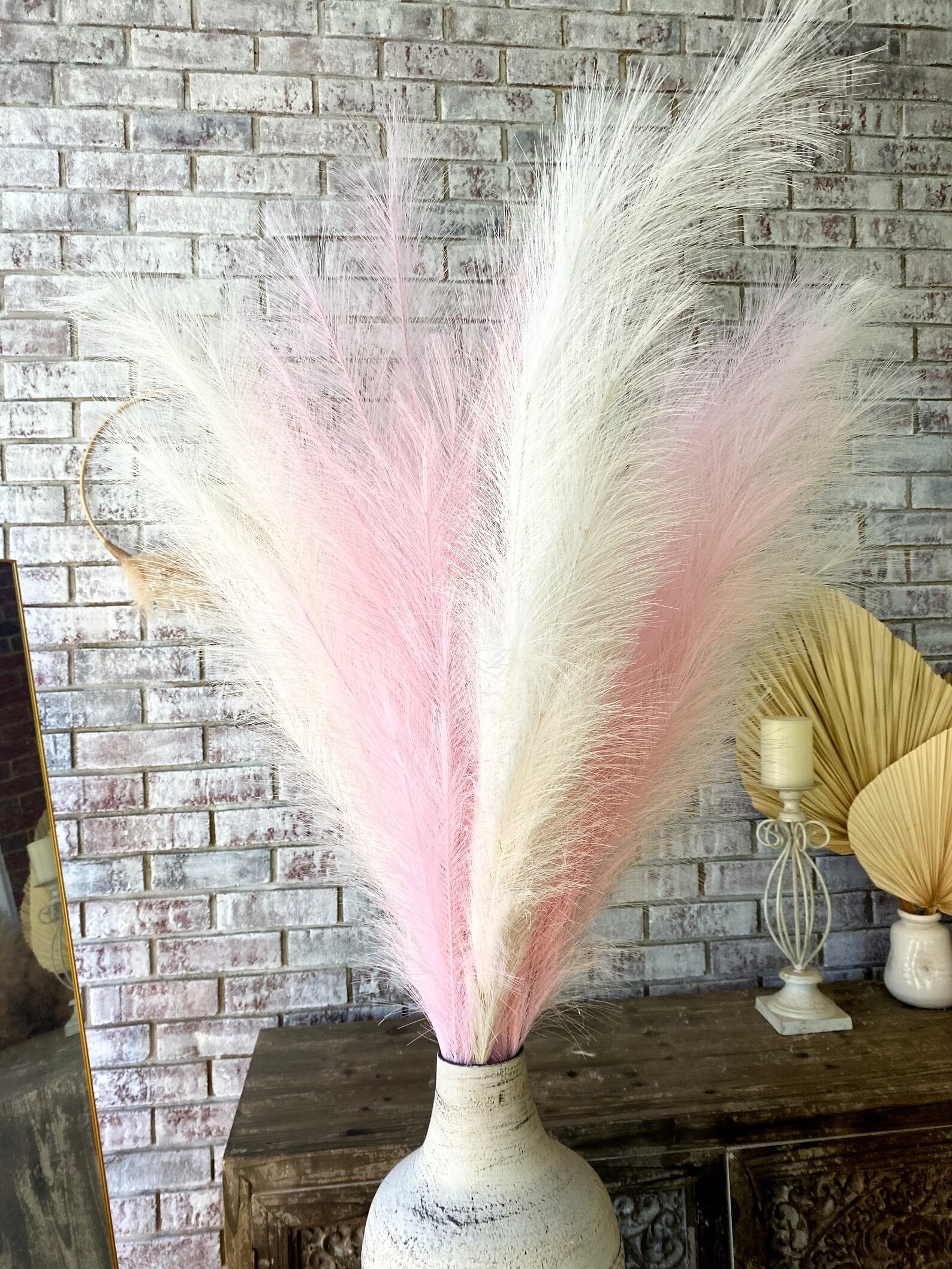Pink Faux Pampas Grass 6 Stems 44 Tall Artificial Etsy