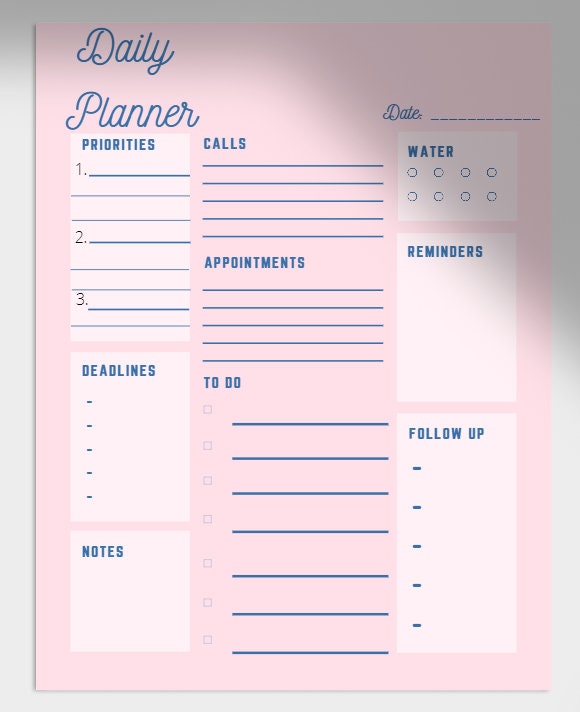 cute pink printable daily planner etsy