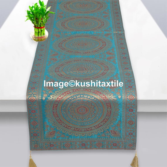 Indian Handmade Silk Table Runner Brocade Table Cloth Kitchen Etsy