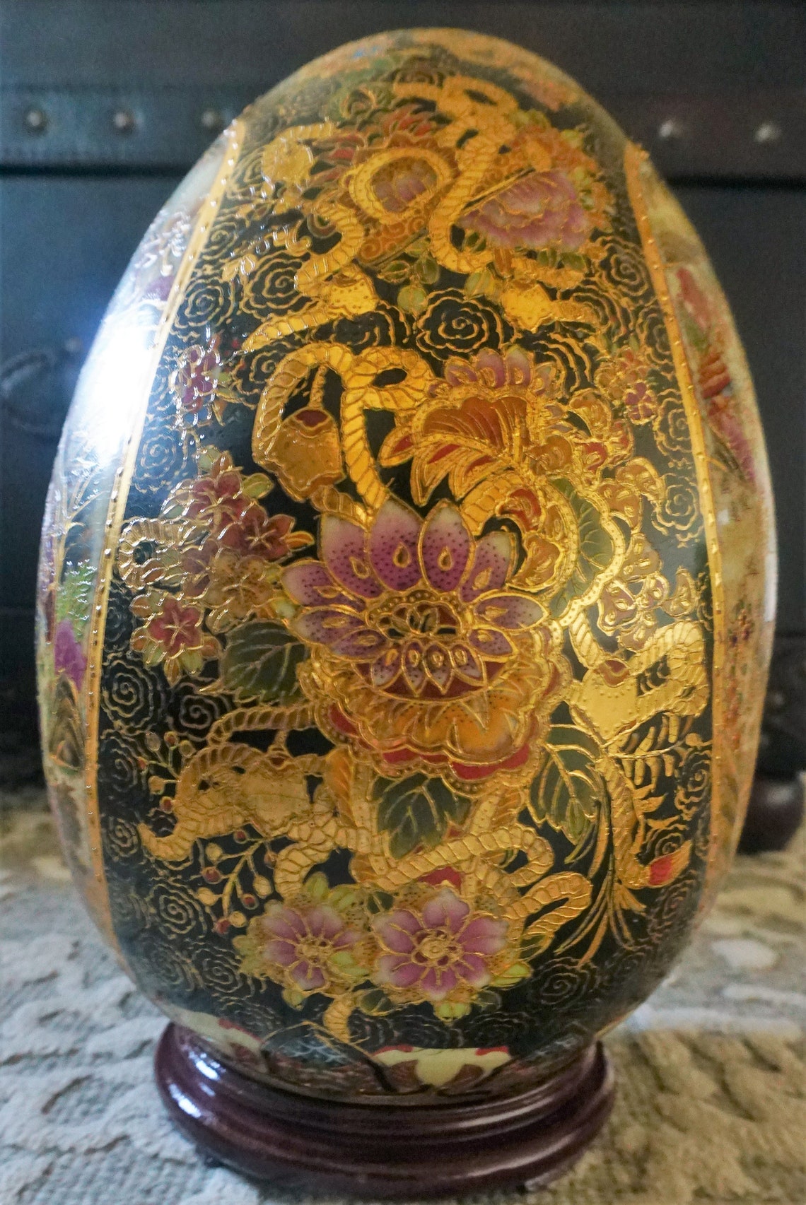 Vintage Hand Painted Satsuma Egg with Stand Etsy