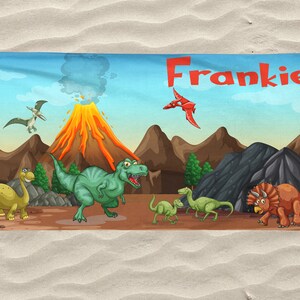 Kids Beach Towels Personalized, Toddler Beach Towel with Name, Personalized Dinosaurs, Birthday Gifts for Kids, Dinosaur Beach Towel