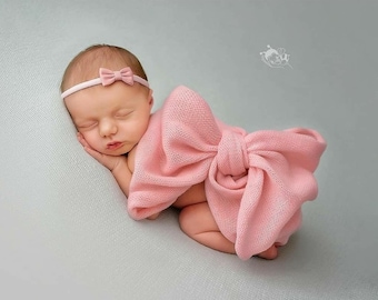 Pink newborn headband Bow tieback Small bow baby girl Prop for photography Dusty pink props Cotton little  bow Newborn prop outfit photo