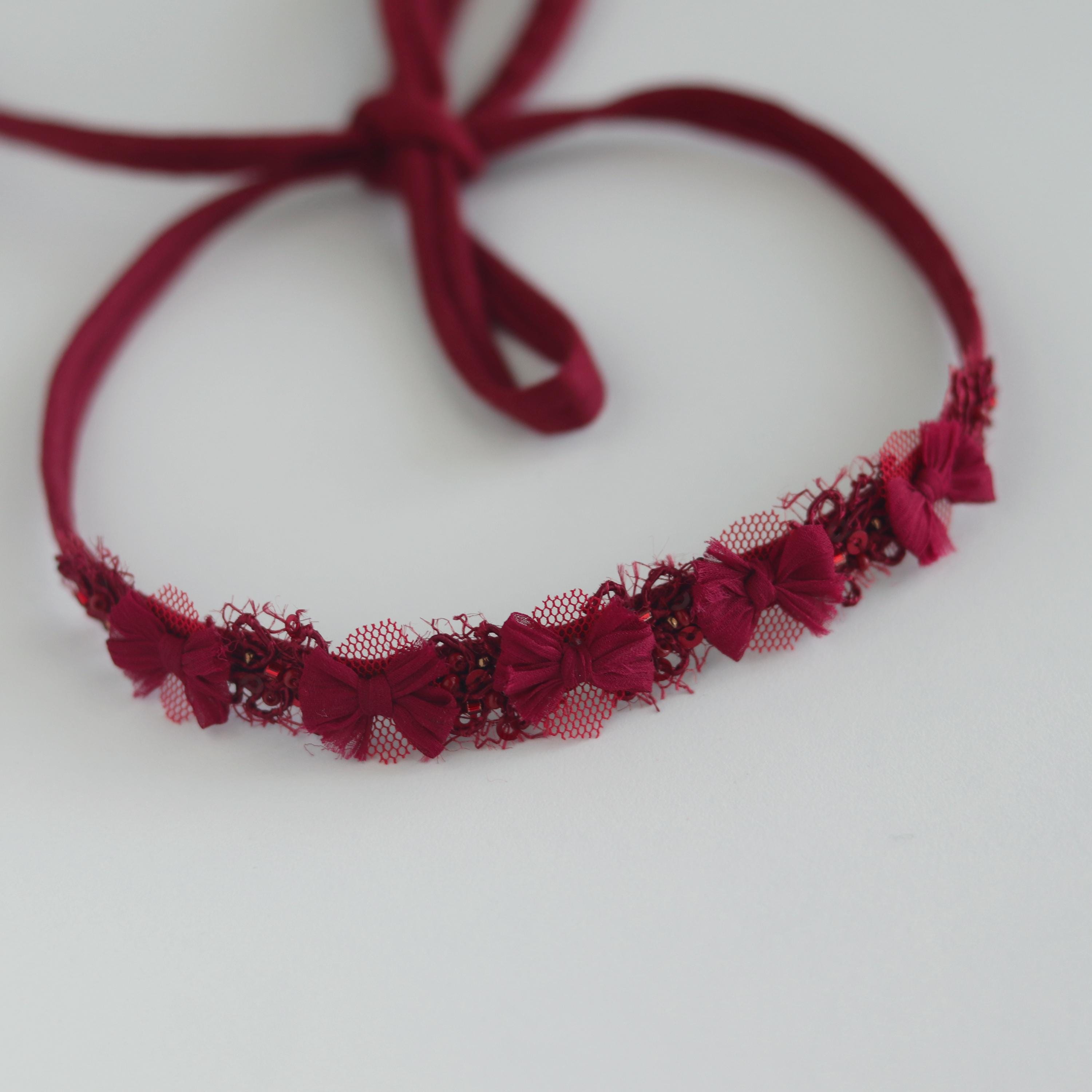 French Knot Berry & Burgundy Floral Beaded Wool Blend Headband Berry Wine Floral Twist Headband: Stretchy Boho Turban - Etsy main image 4