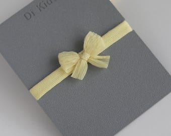 Lazo de seda amarillo para sesión de fotos de recién nacido. Cinta de algodón suave. Diadema para bebé niña. Accesorios para fotografía. Conjunto de recién nacido.