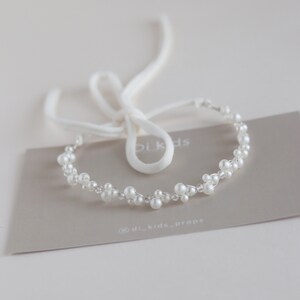 Newborn pearl headband Sitter props Baby white  pearl halo Tieback for photography Baptism headband White Christening headband