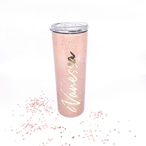 Custom Glitter Tumbler, Rose Gold  Ombré Glitter Personalized Cup With Straw And Lid. Personalized cup with name