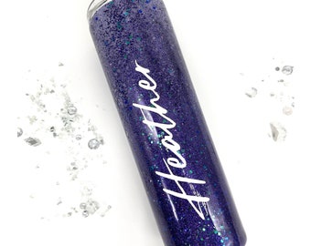 Custom Glitter Tumbler, Purple Ombré Glitter Personalized Cup With Straw And Lid.Personalized Gift.