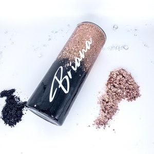 Personalisierter Rose Gold Glitter Becher mit Strohhalm und Deckel