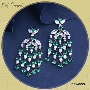 Elegant Emerald & Diamond Chandelier Earrings | Luxury Green Gemstone Bridal Statement Earrings | Anniversary Gift for Her