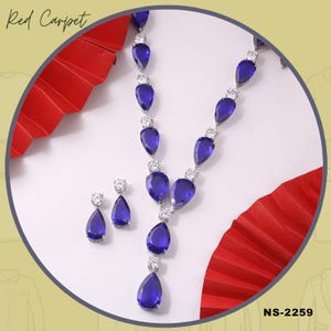 Luxury Blue Sapphire Necklace and Earrings Set | Bridal Jewelry | Statement Gemstone Necklace | Wedding Gift for Her | Elegant Jewelry Set