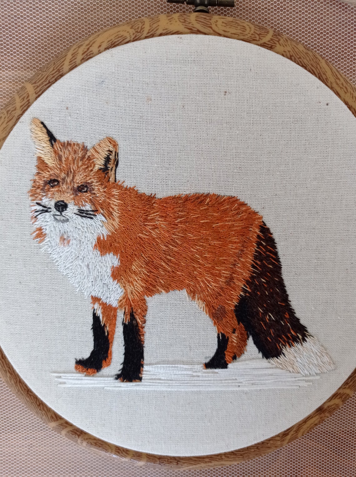 Embroidery picture with fox embroidery frame handmade  etsy