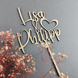 Personalisiertes Hochzeits-Cake-Topper Aus Holz – Mit Namen Und Datum, Rustikaler Stil (Style 02), 12,7 Cm Breit