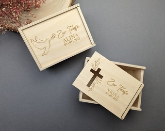 Holzkiste Personalisieren / Holzkiste mit Gravur / Holzbox mit Gravur / Holzkiste mit Deckel /  Geschenk zur Taufe / Erinnerungskiste