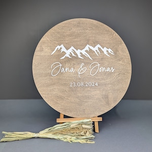 Wedding guest book / Wedding gift idea / Wooden guest book / Mountain wedding guest book / Wooden disc / Lettering decorated with wood or acrylic