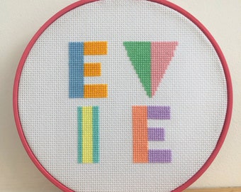 Personalised Geometric Colourful Name cross stitch pattern - Pdf download, Nursery decoration, Baby Shower gift, Custom wall art