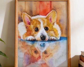 Custom Watercolor Pet Portrait with Background, Hand-Painted Pet Memorial Gift, Dog & Cat Portraits, Watercolor Dog Painting from Photo