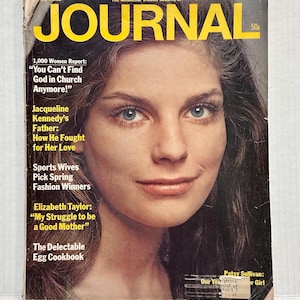 Op de afbeelding: Een vintage editie van het Journal magazine uit maart 1969. De cover toont een portret van een vrouw met lang bruin haar en blauwe ogen. De titel van het tijdschrift staat in grote gele letters. Headlines zijn "You Can't Find God in Church Anymore!"