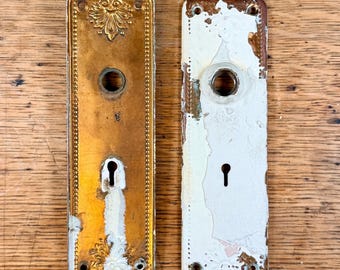 Paar Antike Eastlake Messing Rückplatten Verzierte viktorianische Türbeschläge Architektonische Bergung