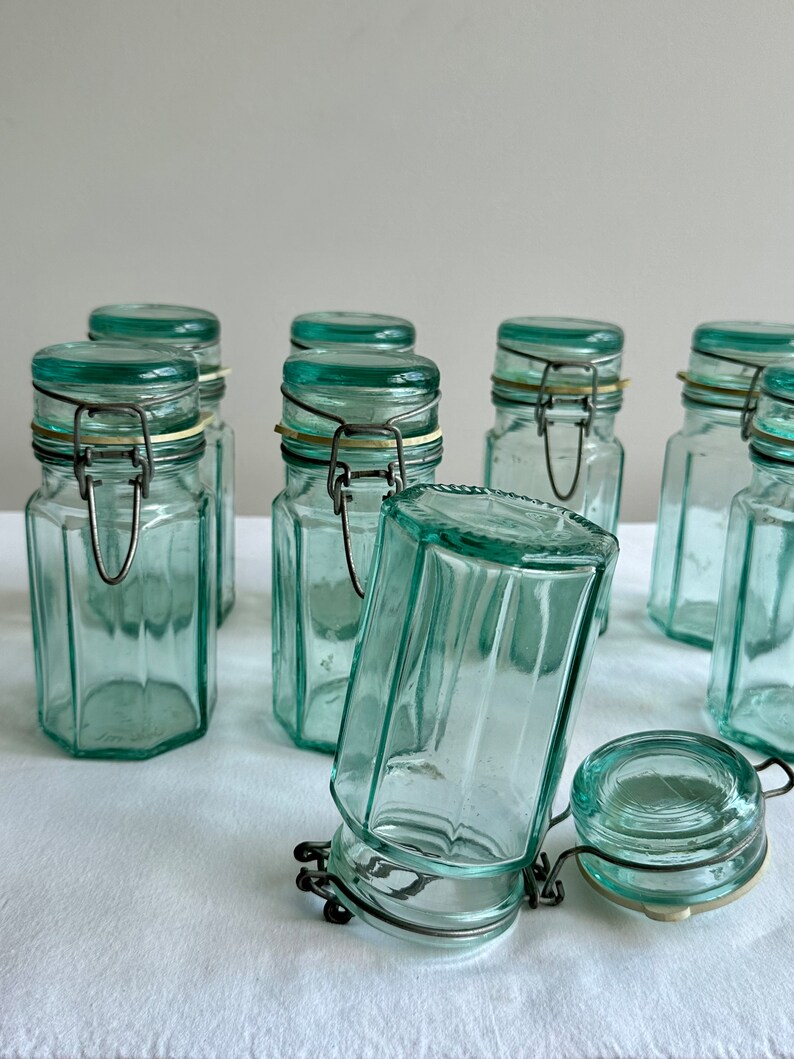 Set of 8 Vintage 1970's Blue Glass Jars Made in Italy Etsy