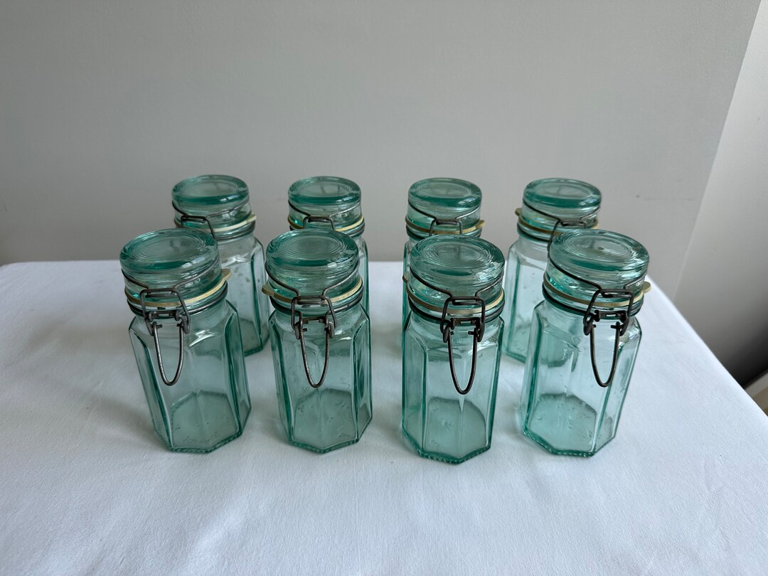 Set of 8 Vintage 1970's Blue Glass Jars Made in Italy Etsy