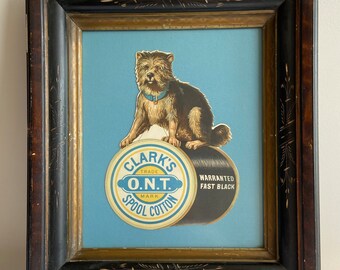 Framed “Clark’s Spool Cotton Die-Cut” Vintage Advertising Sign