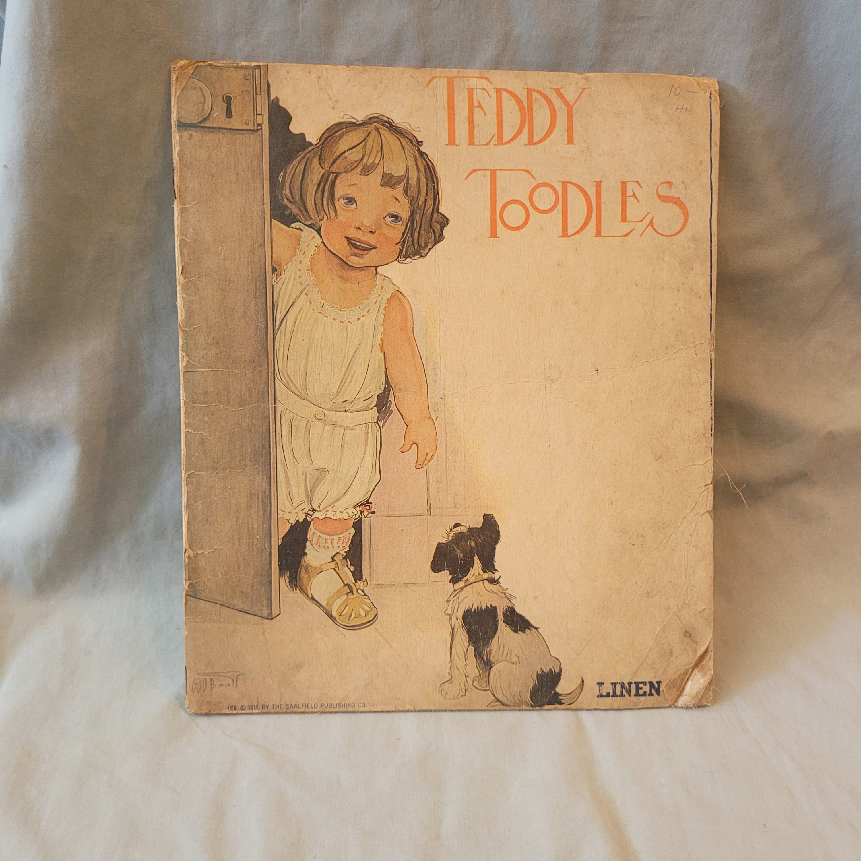 希少な1915年製テディ・トゥードルズ・リネン製児童書 – Saalfield 
