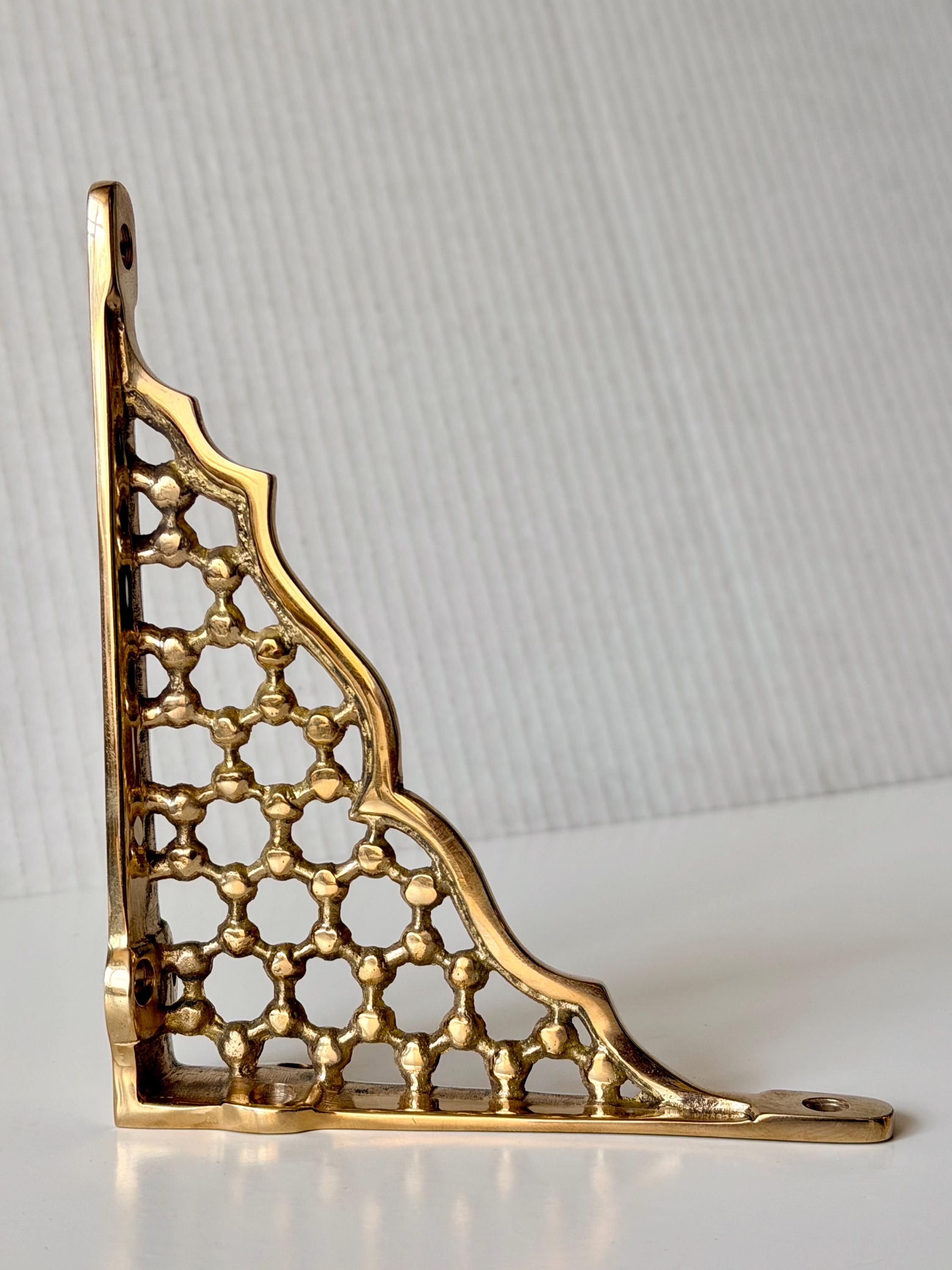 Polished Brass Honeycomb Shelf Bracket – Victorian Style Geometric Wall ...