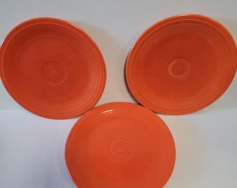 Set of 3 Vintage Fiestaware Poppy Orange Luncheon Plates Discontinued Fiesta Ware 9.5"