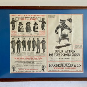 Framed 1924 &quot;Neuberger Furs of New York&quot; Advertisement