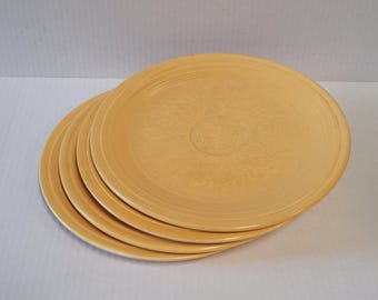 Set di 4 piatti da pranzo vintage Fiestaware con girasoli, 24 cm, colore giallo.