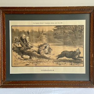 Ingelijste Vintage &quot;St. Stephen&#39;s Review&quot; Presentatie Cartoon Print Circa 1885 - &quot;Ondraaglijke&quot; satirische politieke print