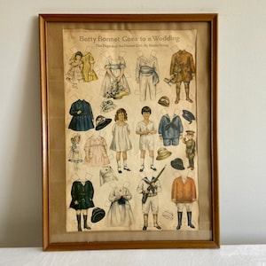 Framed 1918 &quot;Betty Bonnet Goes to a Wedding: The Page and the Flower Girl&quot; Paper Dolls by Sheila Young