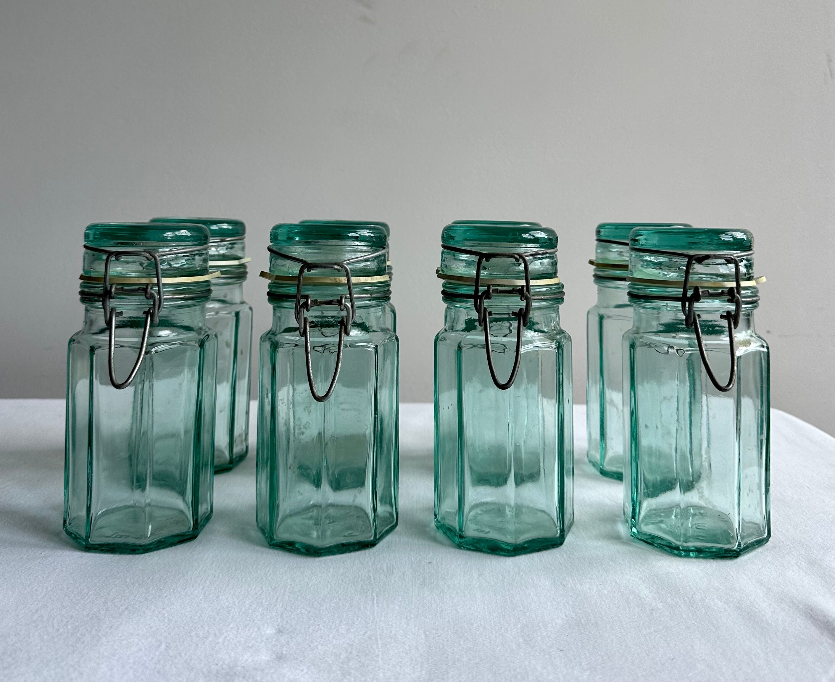 Set of 8 Vintage 1970's Blue Glass Jars Made in Italy Etsy