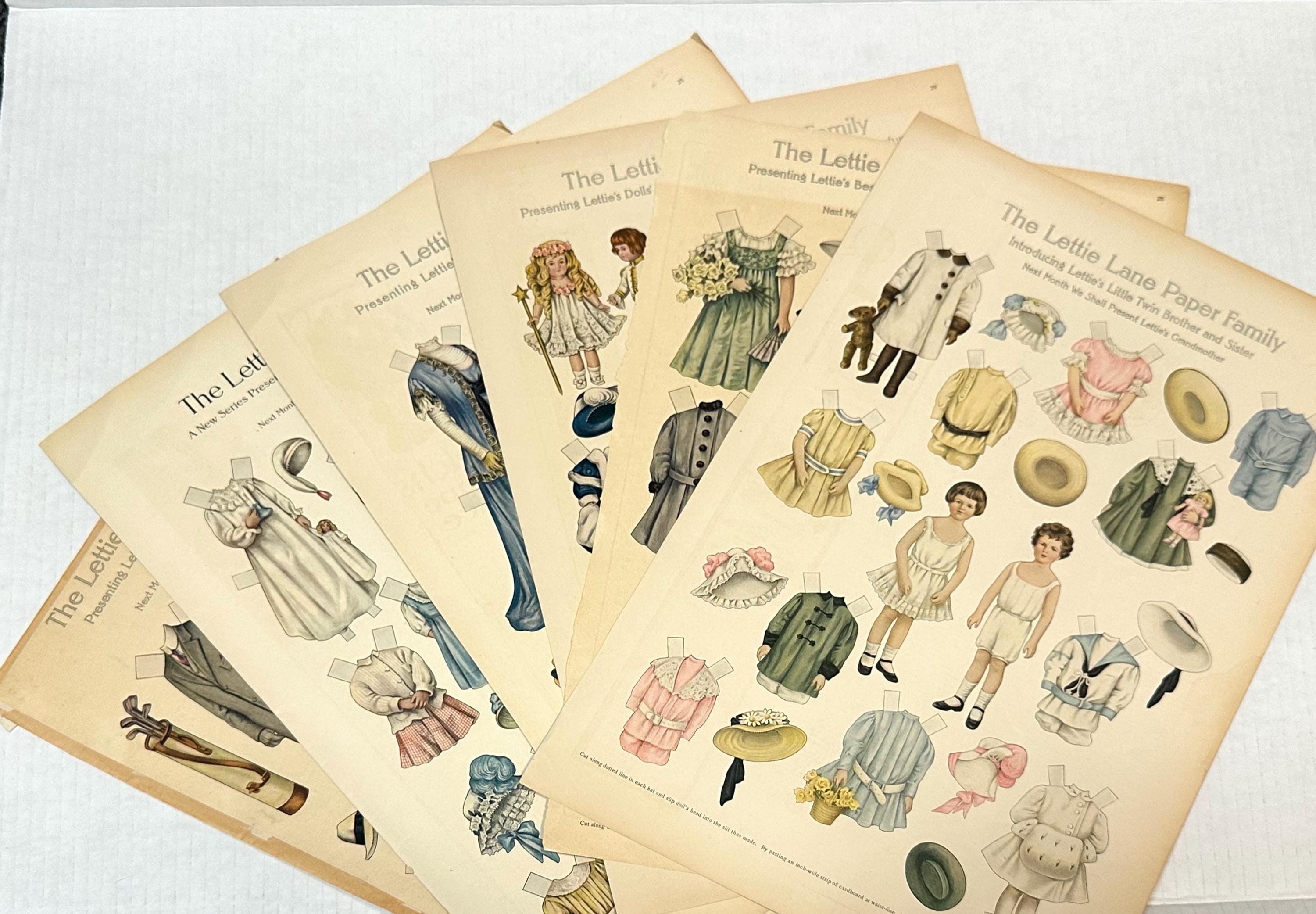 Lot of 6 Antique 1900s Lettie Lane Paper Doll Family, Sheila Young