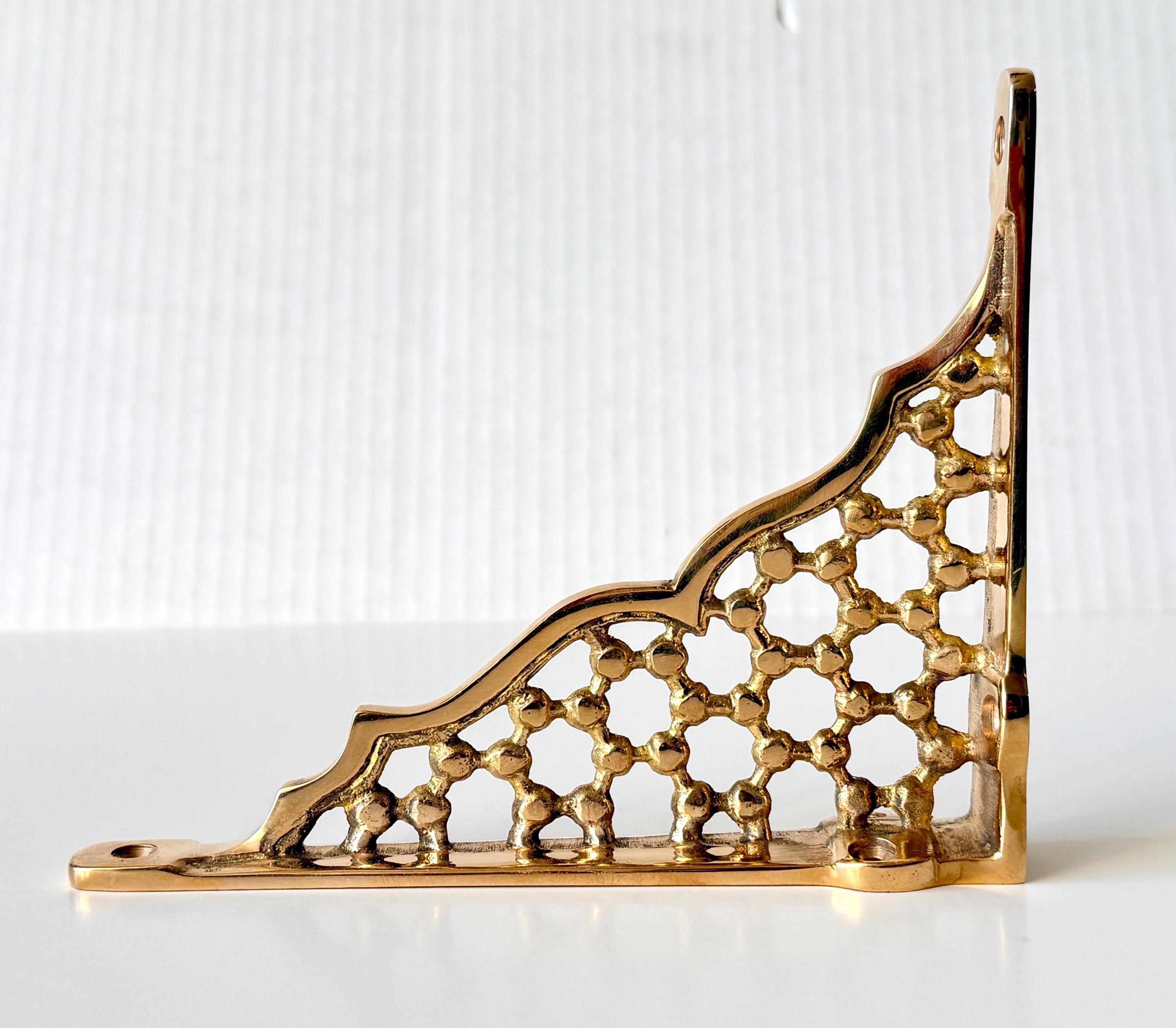 Polished Brass Honeycomb Shelf Bracket – Victorian Style Geometric Wall ...