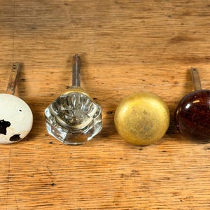 Lot of 4 Antique Door Knobs Glass Brass Porcelain Stone Victorian Hardware Architectural Salvage