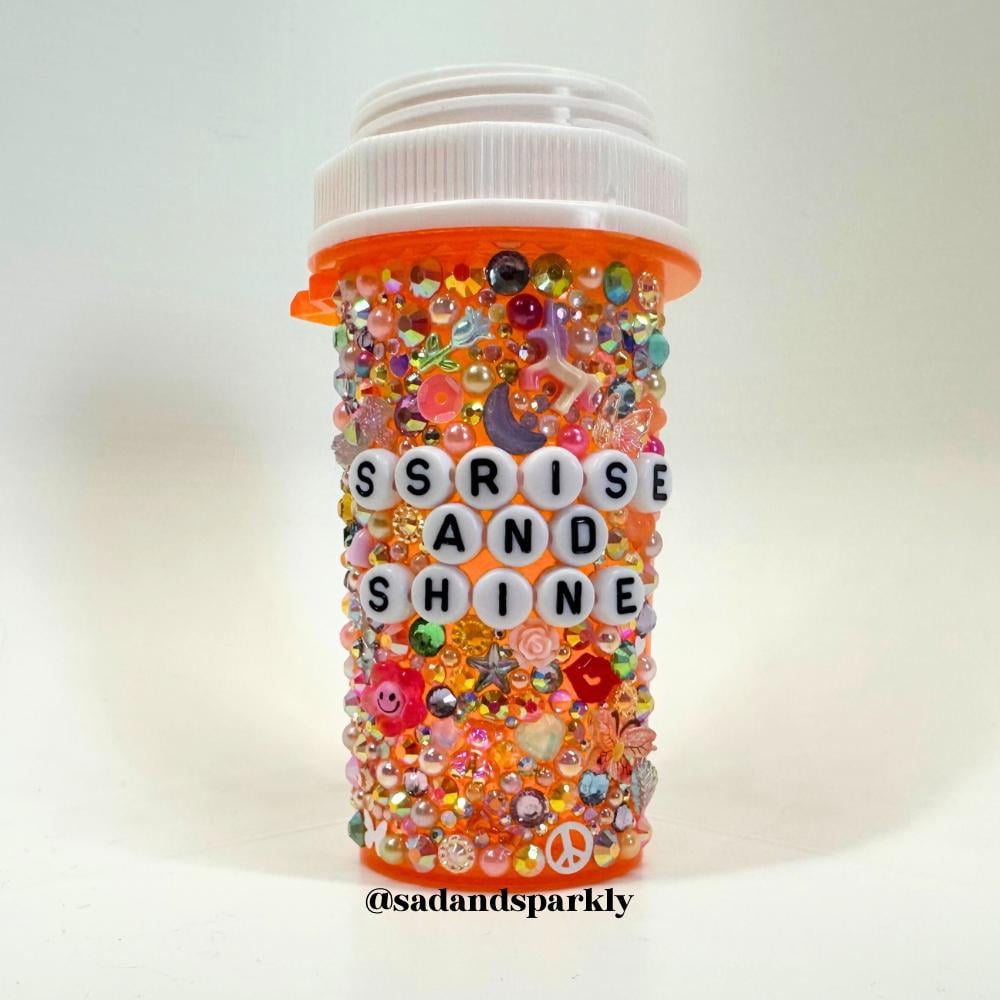 CUSTOM COMPLETELY BEDAZZLED bottle • (child proof lid) empty reusable bottle, bling, dopamine decor, mental health matters