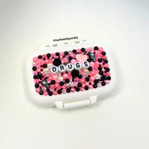 BEDAZZLED travel medication container • choose your own word or phrase