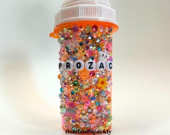 Prozac princess • BEDAZZLED • empty reusable bottle, dopamine decor, bling, fluoxetine