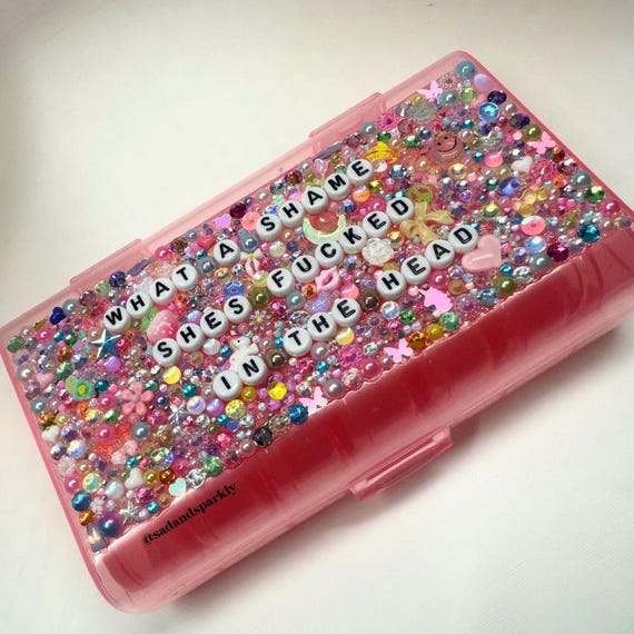 AM/PM 7 day pill box• what a shame, bling, bedazzled, medication organizer