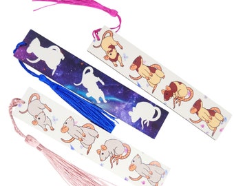 MDF Rat Themed Bookmarks - Sublimated Original Design - 14.4 x 2.9 x 0.3 cm - Gift - Rat Design Bookmark