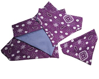Over the Collar Purple Paisley Patterned Dog or Cat Bandanas  - NEW DESIGN - No need to remove collar - Easy to fit on pet collars XS,S,M,L