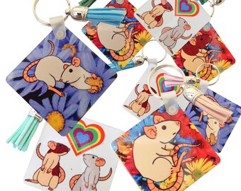 Rat Design Keyring with Tassel - Rat Rainbow - Original Sublimated Design