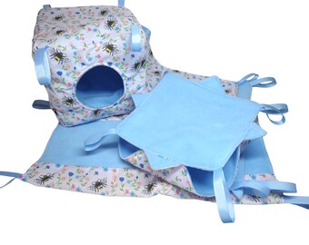 5 Piece Rat Hammock Set - Small Pet Cage Accessories Bumble Bees - Honeycomb Hammock, Cosy Cube, Corner Hammock & Rectangular Hammock