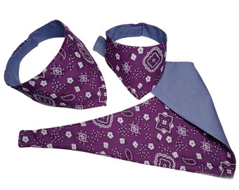 Reversible Purple Paisley Dog or Cat Bandana - Around the Neck Bandana - Dog or Cat Neckerchief - Small - Medium - Large